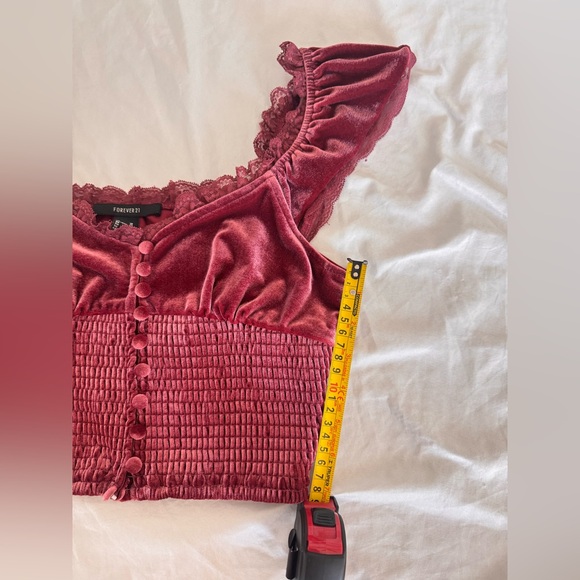 Forever 21 Burgundy Velvet Lace Crop Top | Romantic Parisian Coquette - Picture 6 of 8